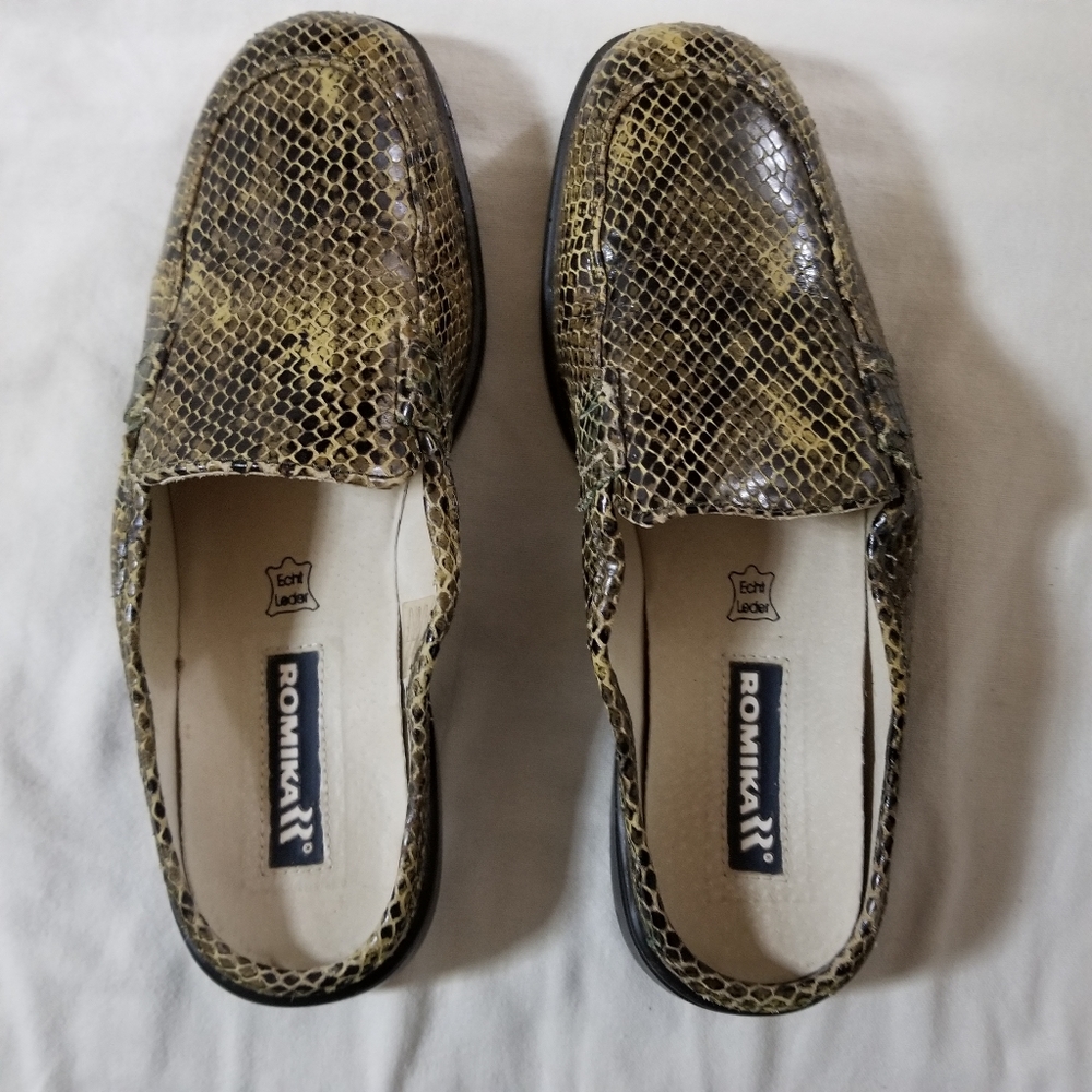 Romika snakeskin-like mules